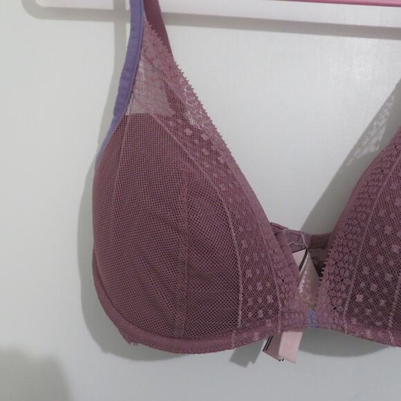 Victoria's Secret Womens Sz 34D Mauvy Purple Mesh Overlay Plunge Bra - Picture 3 of 5